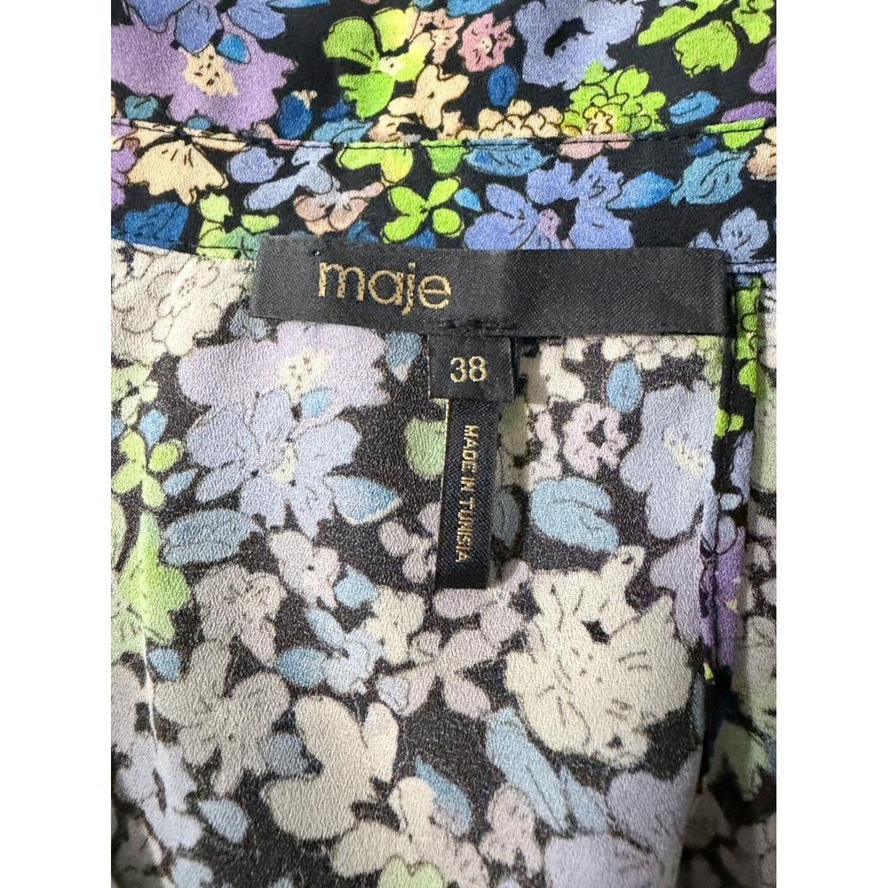 Maje Floral Button Front Midi Dress with Back Cutout Purple Green Yellow US L - Picture 12 of 16